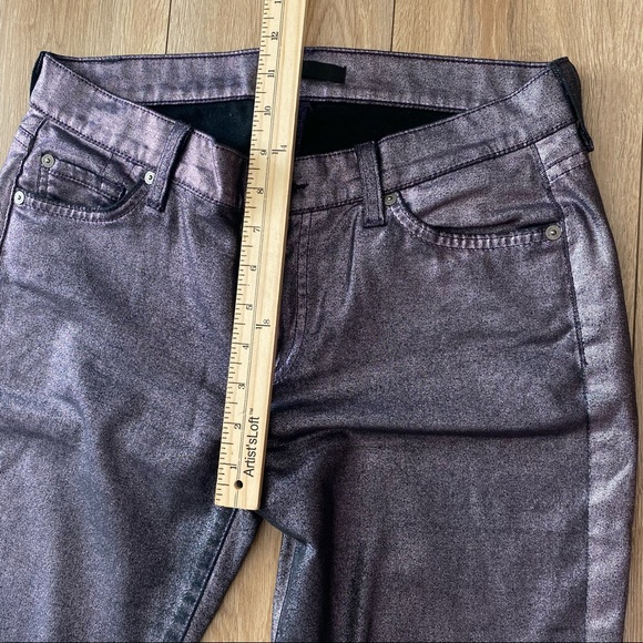 7 For All Mankind Womens Purple Metallic Coated Mid Rise Skinny Jeans Size 28 - Picture 5 of 8